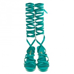 Chanel Turquoise Strappy Leather Gladiator Platform Sandals Size 39