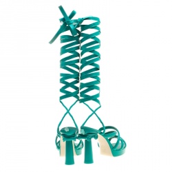 Chanel Turquoise Strappy Leather Gladiator Platform Sandals Size 39