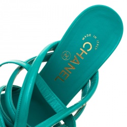 Chanel Turquoise Strappy Leather Gladiator Platform Sandals Size 39