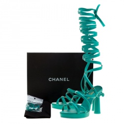 Chanel Turquoise Strappy Leather Gladiator Platform Sandals Size 39