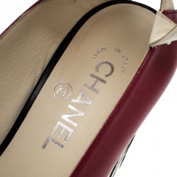 مملوكة مسبقًا صندل شانيل نعل سميك ملتف كاحل مقدمة مفتوحة جلد ثلاثي اللون مقاس 39.5