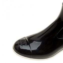 Chanel Black Rubber Camellia Embellished CC Rain Boots Size 39