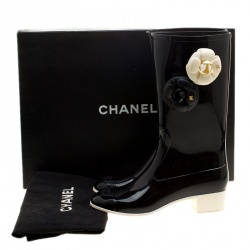 Chanel Black Rubber Camellia Embellished CC Rain Boots Size 39
