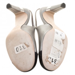 Pre Owned Chanel Two Tone Leather Cap Toe Slingback Sandals Size 37