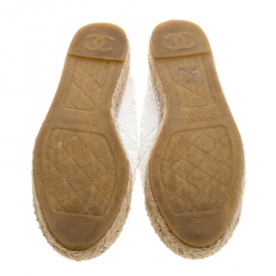 Pre Owned Chanel White Sequins and Patent Leather CC Espadrilles Size 37