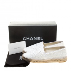 Pre Owned Chanel White Sequins and Patent Leather CC Espadrilles Size 37