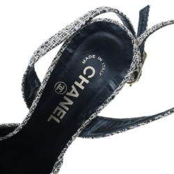 مملوكة مسبقًا صندل شانيل فيونكة تويد وحزام للكاحل مقاس 39.5