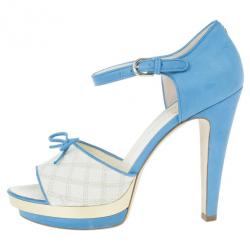 مملوكة مسبقًا Chanel Blue and Cream Leather Ankle Strap Sandals Size 39