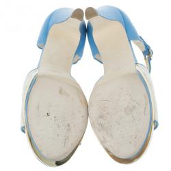 مملوكة مسبقًا Chanel Blue and Cream Leather Ankle Strap Sandals Size 39