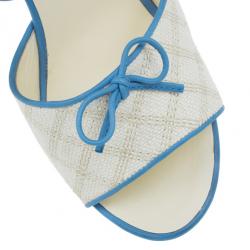 مملوكة مسبقًا Chanel Blue and Cream Leather Ankle Strap Sandals Size 39