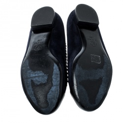 مملوكة مسبقًا حذاء فلات باليه شانيل حواف مخيطة بالجلد غطاء مقدمة جلد CC وسويدي لونين مقاس 40