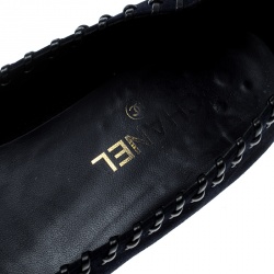 مملوكة مسبقًا حذاء فلات باليه شانيل حواف مخيطة بالجلد غطاء مقدمة جلد CC وسويدي لونين مقاس 40