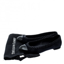 مملوكة مسبقًا حذاء فلات باليه شانيل حواف مخيطة بالجلد غطاء مقدمة جلد CC وسويدي لونين مقاس 40