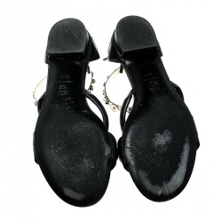 Pre Owned Chanel Black Quilted Leather Charm Embellished Sandals Size 39.5