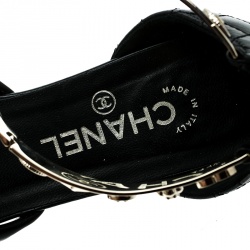 Pre Owned Chanel Black Quilted Leather Charm Embellished Sandals Size 39.5