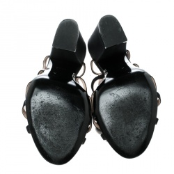 Chanel Black Satin Flower Embellished Peep Toe Block Heel Slingback Sandals Size 39.5