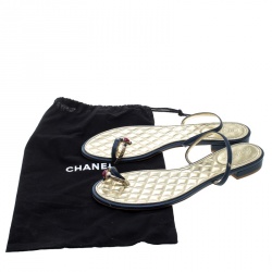 Chanel Blue Leather Enamel Embellished Toe Ring Flat Sandals Size 41