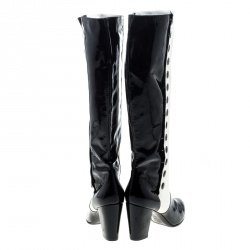 Chanel Monochrome Lambskin And Patent Leather Knee Boots Size 40.5