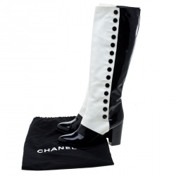 Chanel Monochrome Lambskin And Patent Leather Knee Boots Size 40.5