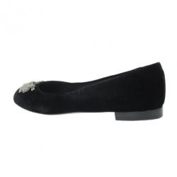 Pre Owned Chanel Black Velvet Crystal Bow Ballet Flats Size 40.5