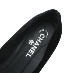 Pre Owned Chanel Black Velvet Crystal Bow Ballet Flats Size 40.5