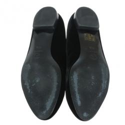 Pre Owned Chanel Black Velvet Crystal Bow Ballet Flats Size 40.5