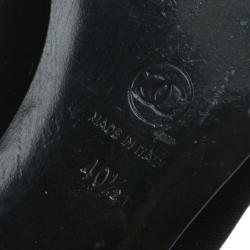 Pre Owned Chanel Black Velvet Crystal Bow Ballet Flats Size 40.5