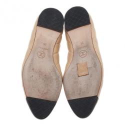 مملوكة مسبقًا Chanel Beige and Black Quilted Leather Ballet Flats Size 35