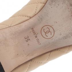 مملوكة مسبقًا Chanel Beige and Black Quilted Leather Ballet Flats Size 35