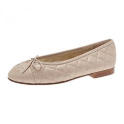 Pre Owned Chanel Gold Quilted Leather Ballet Flats Size 35