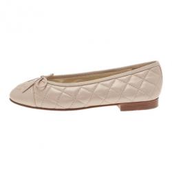 Pre Owned Chanel Gold Quilted Leather Ballet Flats Size 35
