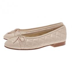 Pre Owned Chanel Gold Quilted Leather Ballet Flats Size 35