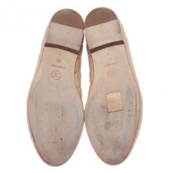 Pre Owned Chanel Gold Quilted Leather Ballet Flats Size 35
