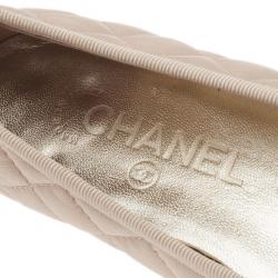 Pre Owned Chanel Gold Quilted Leather Ballet Flats Size 35