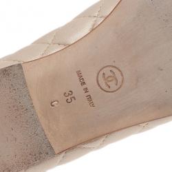 Pre Owned Chanel Gold Quilted Leather Ballet Flats Size 35