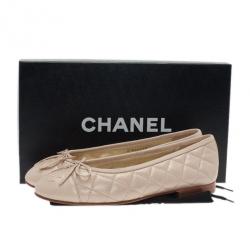 Pre Owned Chanel Gold Quilted Leather Ballet Flats Size 35