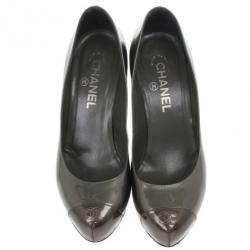 Pre Owned Chanel Metallic CC Cap Toe Pumps Size 38