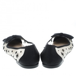 مملوكة مسبقًا Chanel Black/Beige Fabric and CC Mesh Bow Ballet Flats Size 38.5