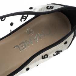 مملوكة مسبقًا Chanel Black/Beige Fabric and CC Mesh Bow Ballet Flats Size 38.5