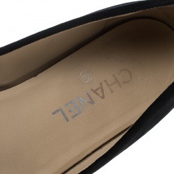 Pre Owned Chanel Black/Pink Velvet Camelia Flower Ballet Flats Size 37.5