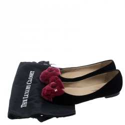 Pre Owned Chanel Black/Pink Velvet Camelia Flower Ballet Flats Size 37.5