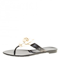 Chanel Black and White Jelly Camellia Thong Sandals Size 36