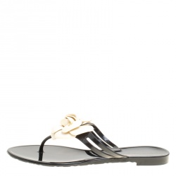 Chanel Black and White Jelly Camellia Thong Sandals Size 36