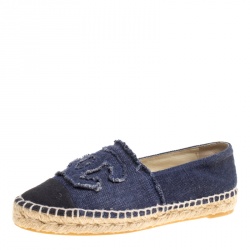 Pre Owned حذاء إسبادريل شانيل شعار CC كانفاس أسود/ أزرق مقاس 37