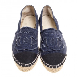 Pre Owned حذاء إسبادريل شانيل شعار CC كانفاس أسود/ أزرق مقاس 37