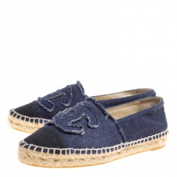 Pre Owned حذاء إسبادريل شانيل شعار CC كانفاس أسود/ أزرق مقاس 37