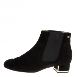 Chanel Black Suede and Elastic Fabric Ankle Boots Size 37