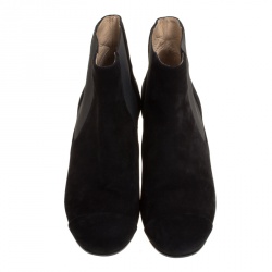 Chanel Black Suede and Elastic Fabric Ankle Boots Size 37