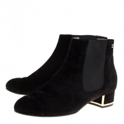 Chanel Black Suede and Elastic Fabric Ankle Boots Size 37