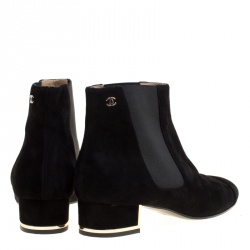 Chanel Black Suede and Elastic Fabric Ankle Boots Size 37